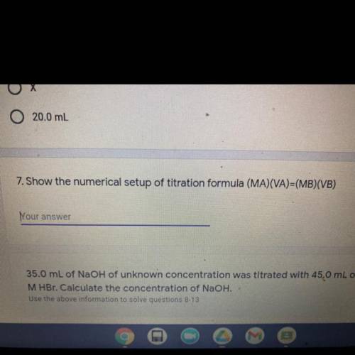 7. Show the numerical setup of titration formula (MA)(VA)=(MB)(VB)