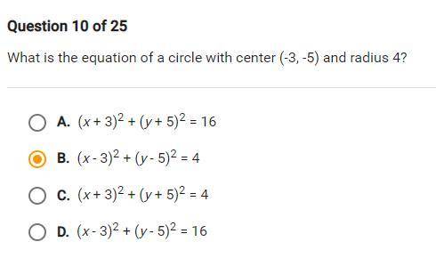 What is the equation of a circle with center (-3, -5) and radius 4?