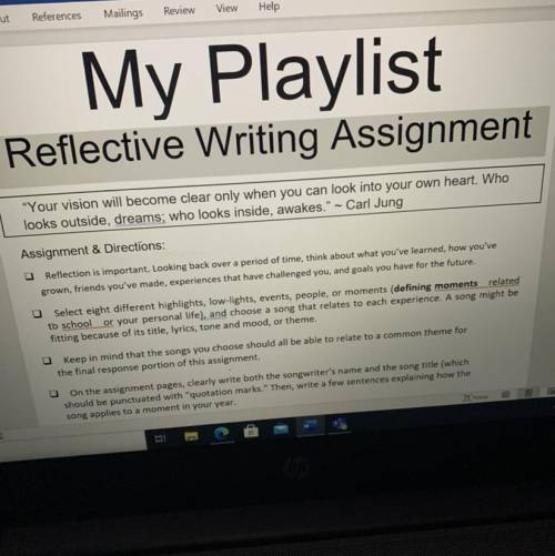 playlist of my year writing assignment. I have to do 8 songs. 1. Use a semicolon correctly.2.write