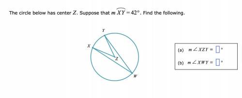 The circle below has center Z. Suppose that =mXY42°. Find the following.