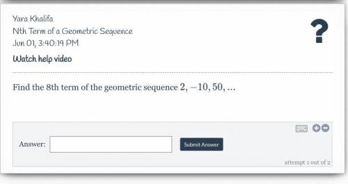Find the 8th term of the geometric sequence 2,-10,50
