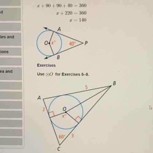 C

6. What is the perimeter of AABC?
7. OB = 28. What is the radius?
8. What is the value of x?