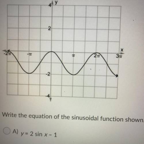 Write the equation of the sinusoidal function shown.

A) y= 2 sin x - 1
B) y = cos x - 1
C) y= sin