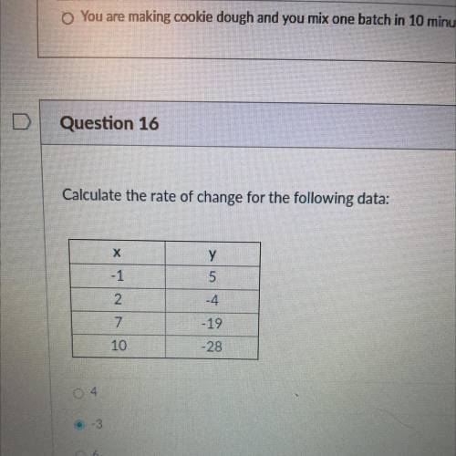 Calculate the rate of change for the following data?