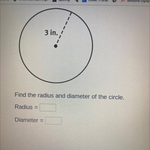 3 in.
Find the radius and diameter of the circle.
Radius =
Diameter =