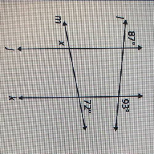 Lines j and k are parallel. They are intersected by the transversals, I and m.

What is the value