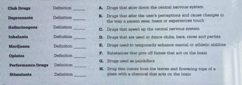 Directions: Match the type of drug to its definition.