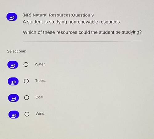 (NR) Natural Resources:Question 9

A student is studying nonrenewable resources.
Which of these re