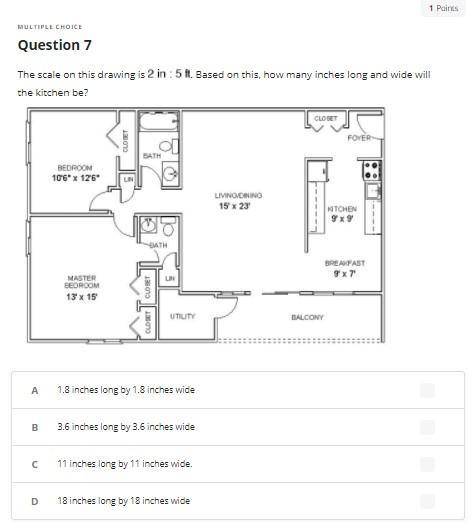 (help) Based on this, how many inches long and wide will the kitchen be?