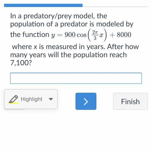 In a predatory/prey model, the population of a predator is modeled by the function

y=900cos(2π3x+