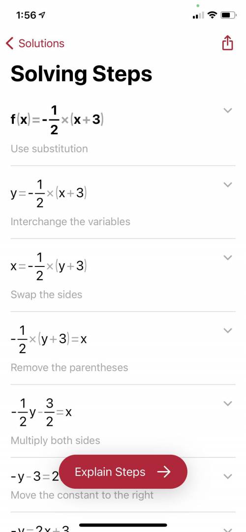 What is the inverse of the function f(x)= -1/2 (x+3)