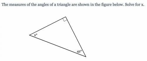 WILL MARK BRAINLIEST PLEASE HELP ASAP !!!

The measures of the angles of a triangle are shown in t