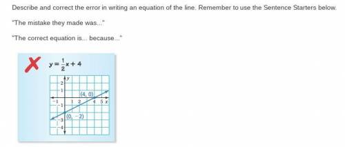 Describe and correct the error in writing an equation of the line.

(Please no links or false answ