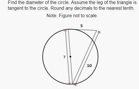 Find the diameter of the circle. Assume the leg of the triangle is tangent to the circle. Round any