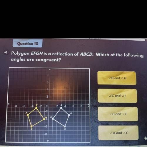 Polygon EFGH is a reflection of ABCD. Which of the following

angles are congruent?
ZB and ZH
ZC a