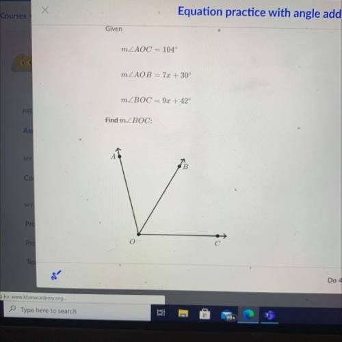 Equation practice with angle addition