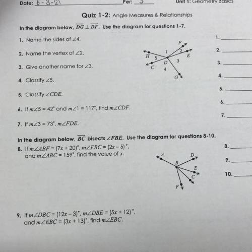Quiz 1-2 
Angle measure & relationship