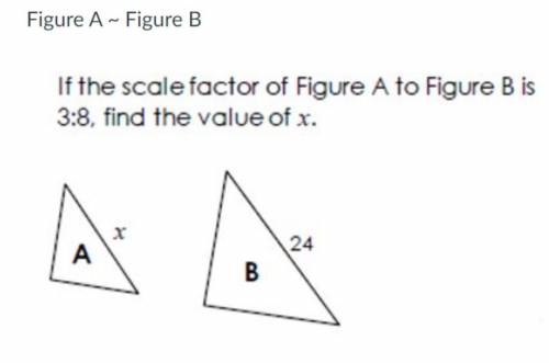 If the scale factor from figure A to figure B is 3:8, find the value of X (giving brainliest and th
