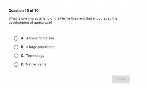 What is one of the characteristics of the fertile crescent that encouraged the development of agric