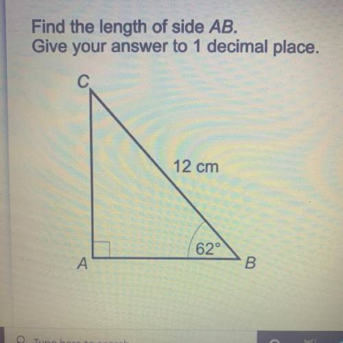 75%

Find the length of side AB.
Give your answer to 1 decimal place.
12 cm
62°
А
B.