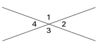 Help please!!!

What is the relationship between the angles that are formed by two intersecting li