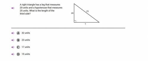 A right triangle has a leg that measures 20 units and a hypotenuse that measures 25 units. What is