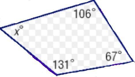 What is the value of the missing angle in this quadrilateral?

56
67
304
360