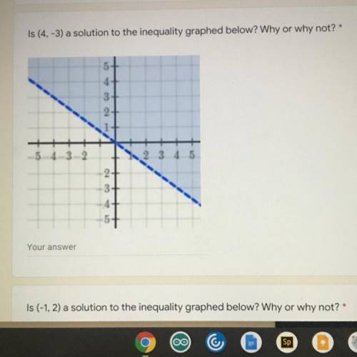 Is (4,3) a solution to the inequality graph below? Why or why not? I need help plz don’t upload fil