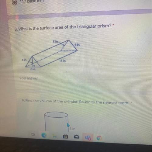 What is the surface area of the triangular prism? *

2 poin
5 in.
5 in.
4 in
15 in.
A
6 in.
HELP P