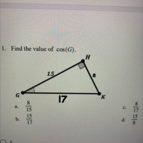 Find the value of cos(G)