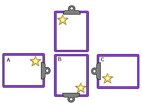 Which clipboard (A, B, or C) represents a 270 degree counter- clockwise rotation?