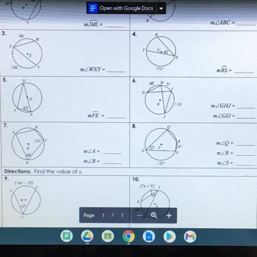 Find each angle or arc measure 3,4,5,7, and 8