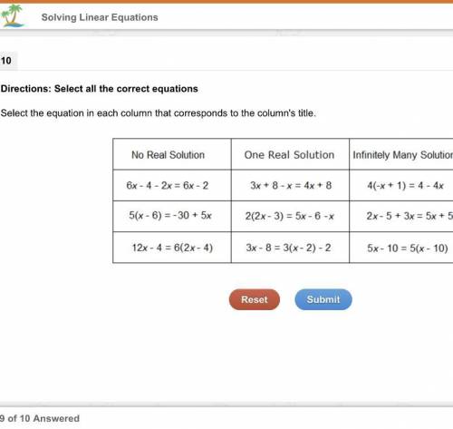 Select the equation in each column that corresponds to the column's title.
