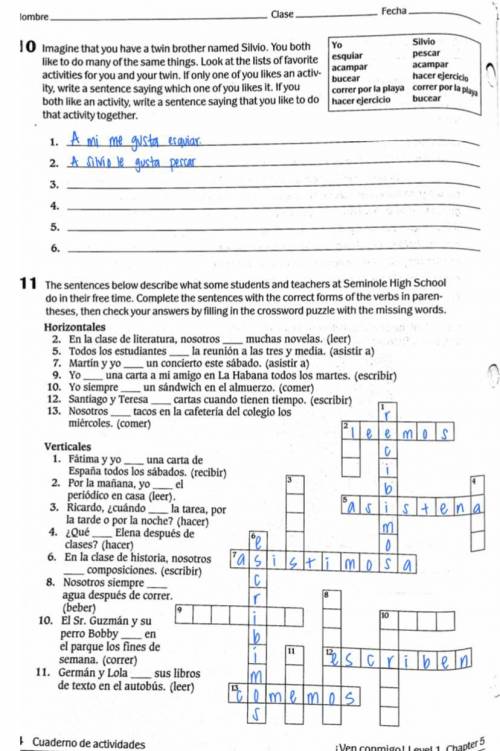 What are the answers for Ven conmigo level 1 chapter 5 page 53 and 54