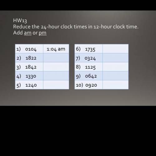 Reduce the 24 hour clock times in 12 hour clock time add am or pm