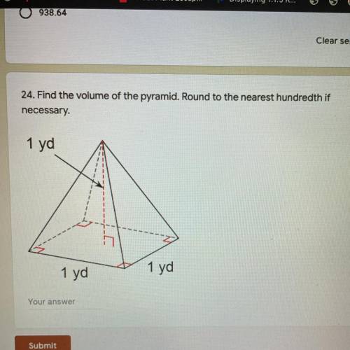 24. Find the volume of the pyramid. Round to the nearest hundredth if
necessary.
Please help