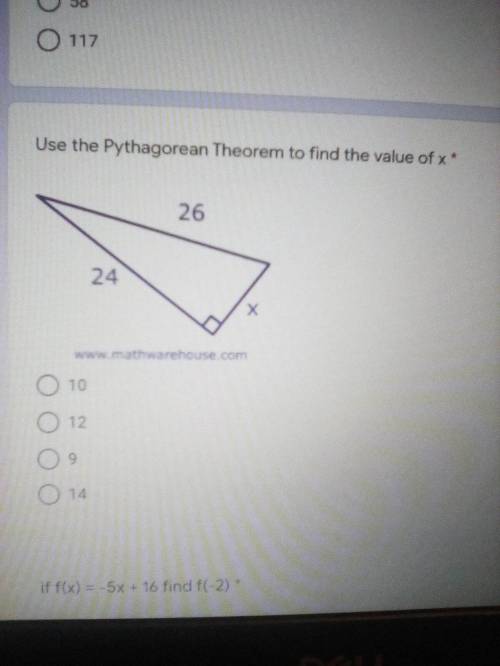 Use the Pythagorean Theorem to find the value of x.