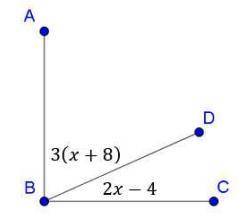 Angle ABC is a right angle. Write and solve an equation to determine the value of the variable, x.