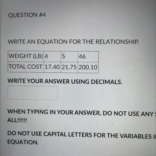 WRITE AN EQUATION FOR THE RELATIONSHIP. Pls help