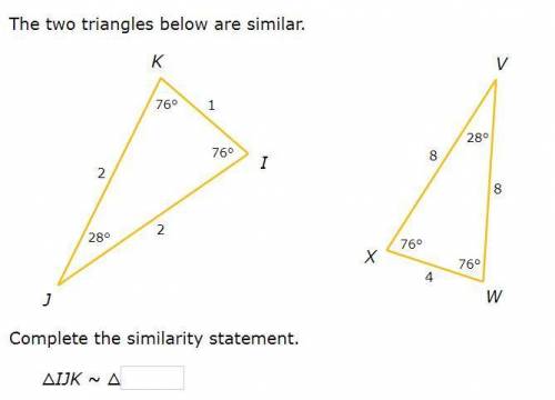 PLEASE HELP! The two triangles below are similar complete the similarity statement
