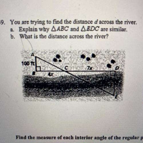 You are trying to find the distance d across the river.

a. Explain why A ABC and AEDC are similar