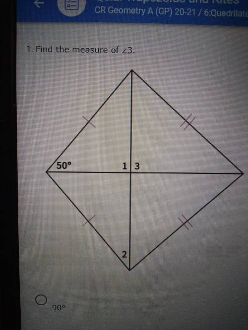 Please Help!!

Find the measure of ∠3.90°130°50°40°