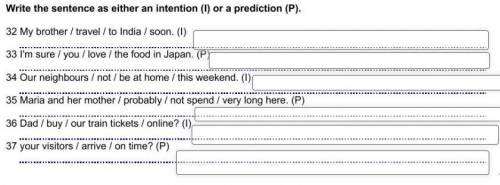 Write the sentences as either an intention or a prediction