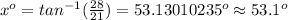 x^{o}=tan^{-1}(\frac{28}{21})=53.13010235^o\approx53.1^o