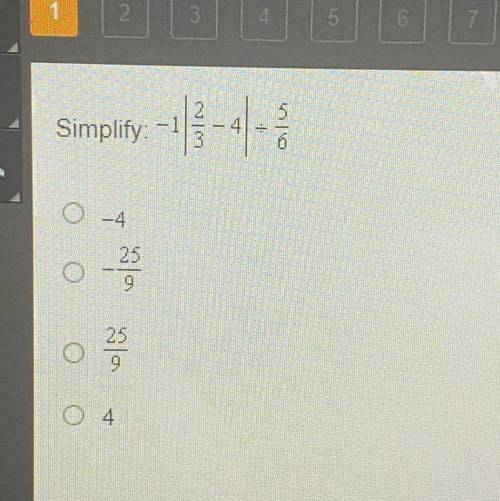 Simplify -1| 2/3 -4| divided by 5/6