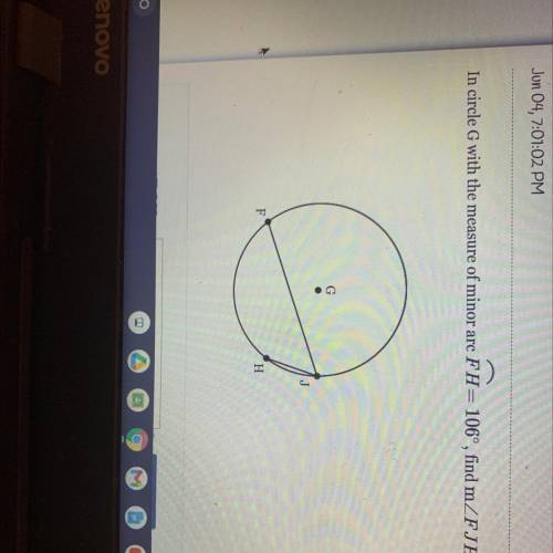 In circle G with the measure of minor arc FH = 106, find m