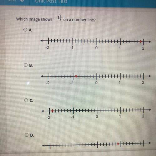 Select the correct answer.

7.
Which image shows –15 on a number line?
ОА.
4
十一
-2
-1
0
1
2
OB.
-2