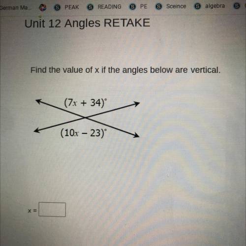 Find the value of x if the angles below are vertical.