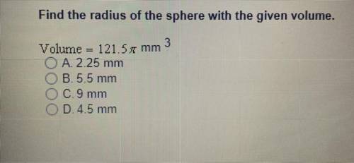 Find the radius of the sphere with the given volume.