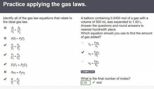 Identify all of the gas law equations that relate to the ideal gas law.